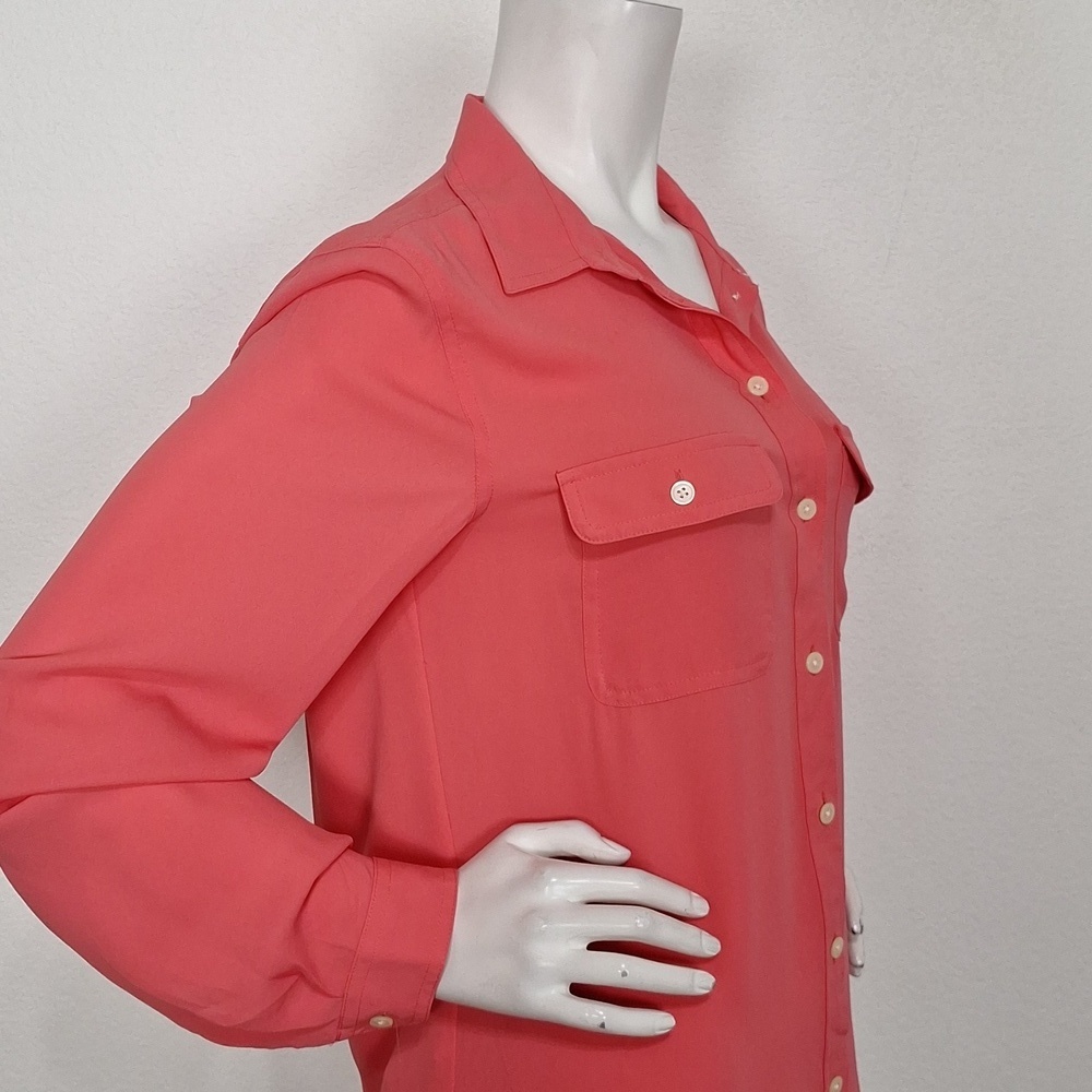 Ann Taylor Chico's Orange Feminine Lagenlook Roll Tab Sleeve Blouse Size M - Picture 9 of 13